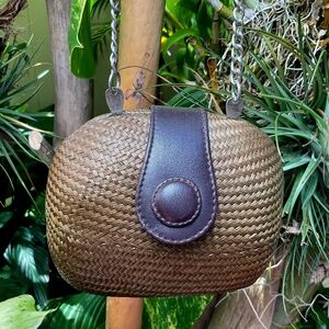 The SAC Small Brown Boho Style Woven Purse w/Chain